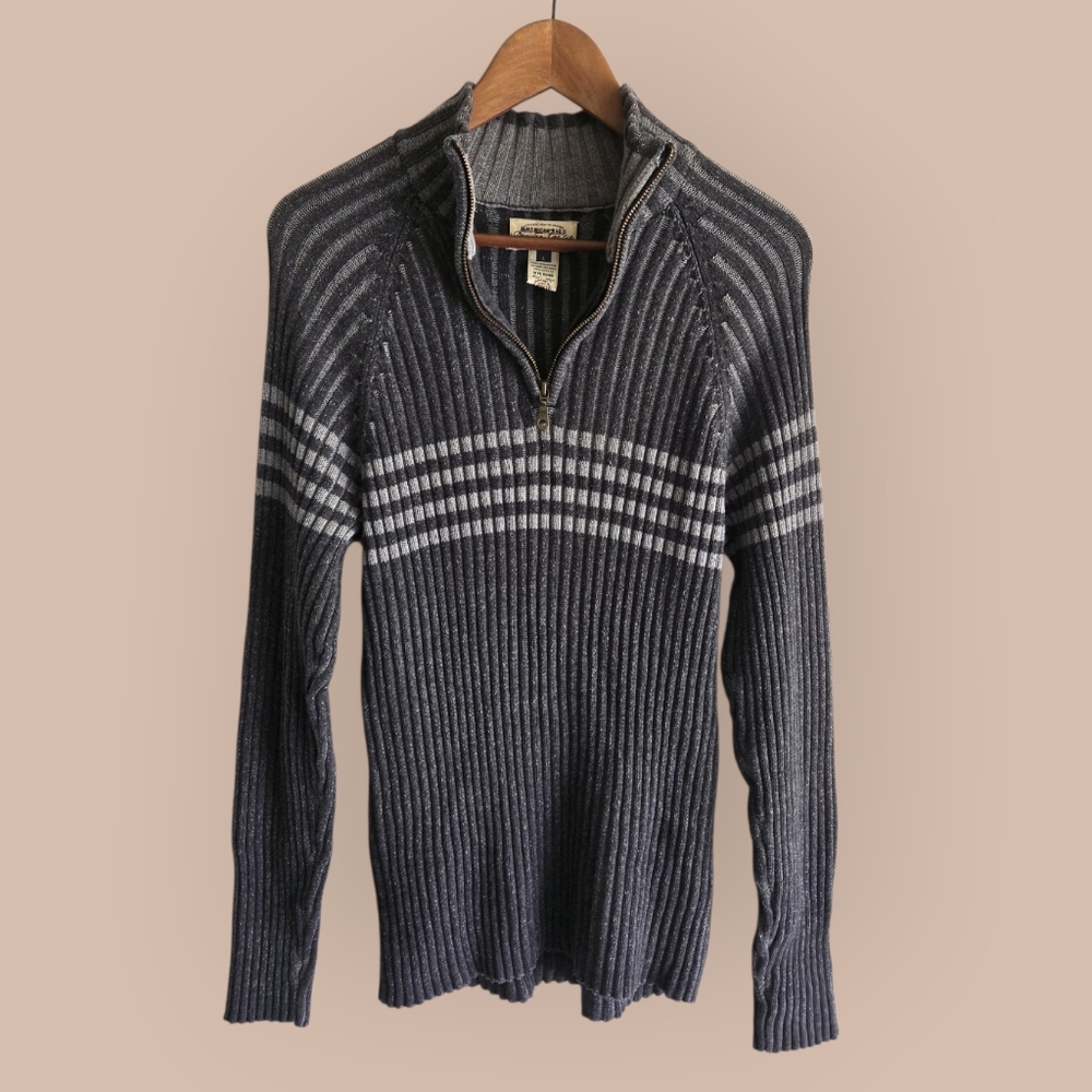 AMERICAN RAG TIE Men's Charcoal and Light Gray Zip-Up Sweater VINTAGE Y2K SIZE L